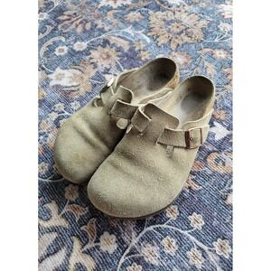 Birkenstock Boston Suede Clogs Taupe Buckle Slip On Shoes 7.5
